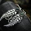 Vintage Silver Color Feather Round Green Stone Leaf Dangle Earrings for Women