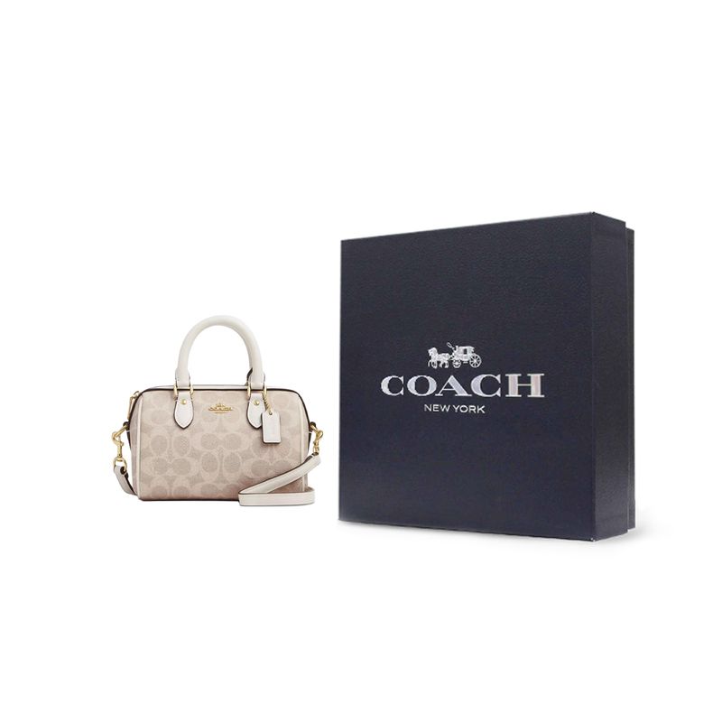 Coach Rowan 18 Klassischer Print Reißverschluss Synthetikleder Schulter Crossbody Handtasche Kleine Damenhandtaschen Vanille-Weiß CW329-IMXDM