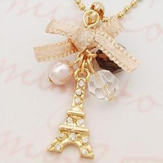 Women Golden Tone Fashion Jewelry Eiffel Tower Pendant Chain Choker Necklace
