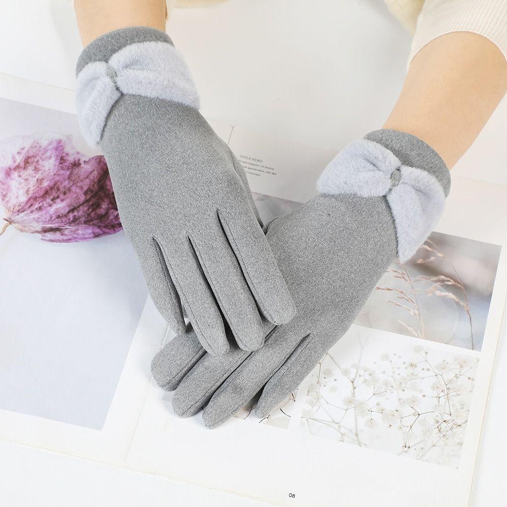 Keep Warm Winter Velvet Gloves Solid Color  Gloves Simple Bowknot Mittens  Riding