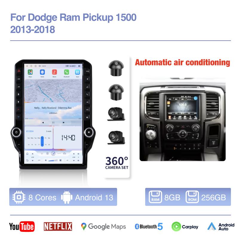 14.5inch Android13 Car Multimedia Video Player For Dodge Ram Pickup 1500 2013 - 2018 GPS Navigation Radio Carplay 4G wifi 360