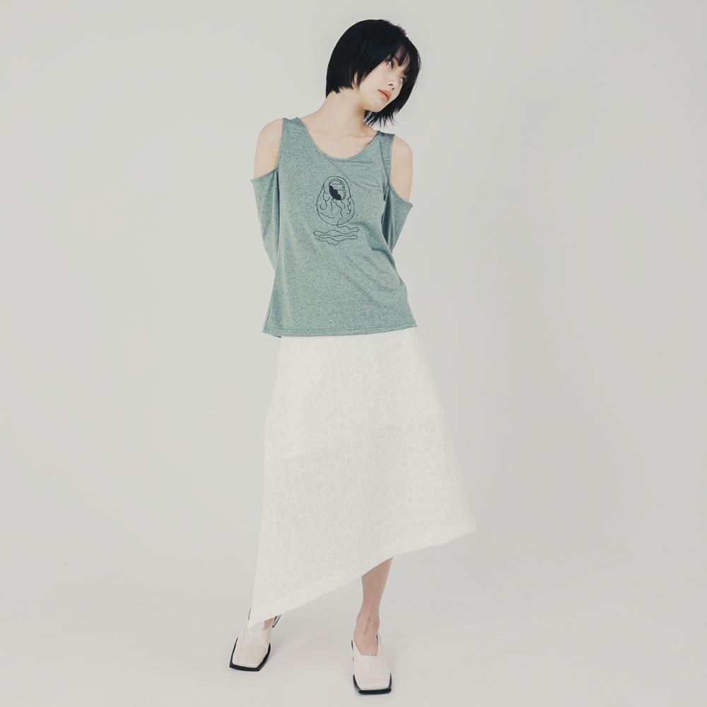 Wimzi Mind Off-Shoulder Cocoon Embroidered Top_Green Green