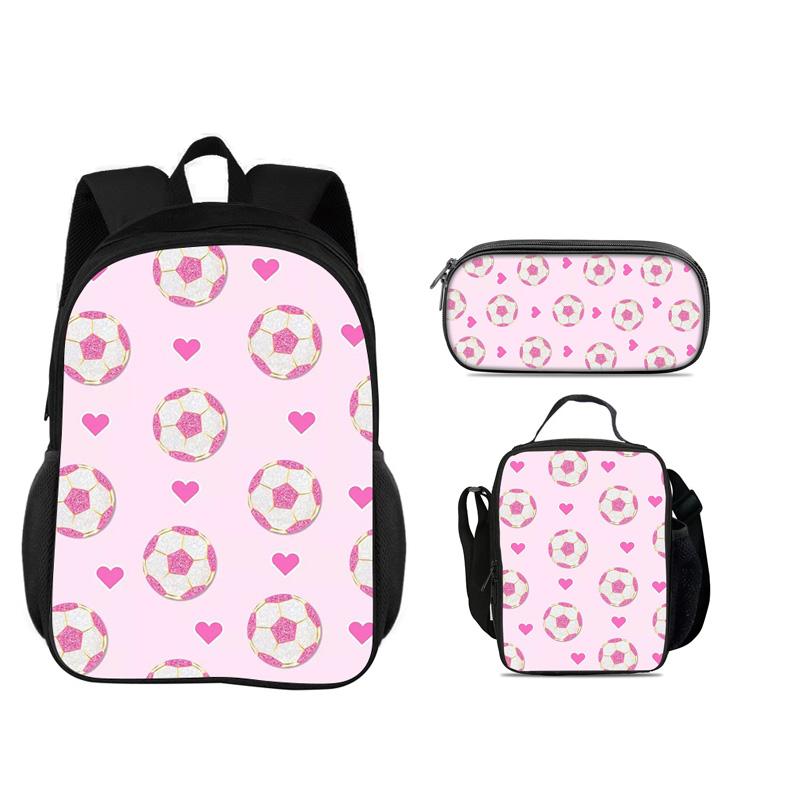 Soccer Backpack, Pencil Case, Ice Pack, 3Pcs Set, New Football Print, Best Partner for Male and Female Students Going To School