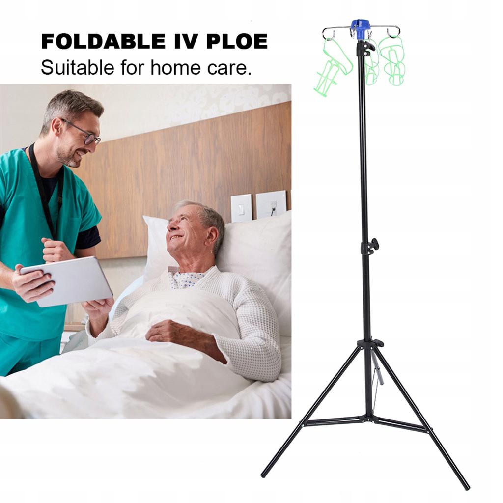 Foldable IV Pole Triangle Stand Vertical Infusion Stand Pole Home Clinic IV Drip Stand with 4 Hooks Bottle Hanger Stand