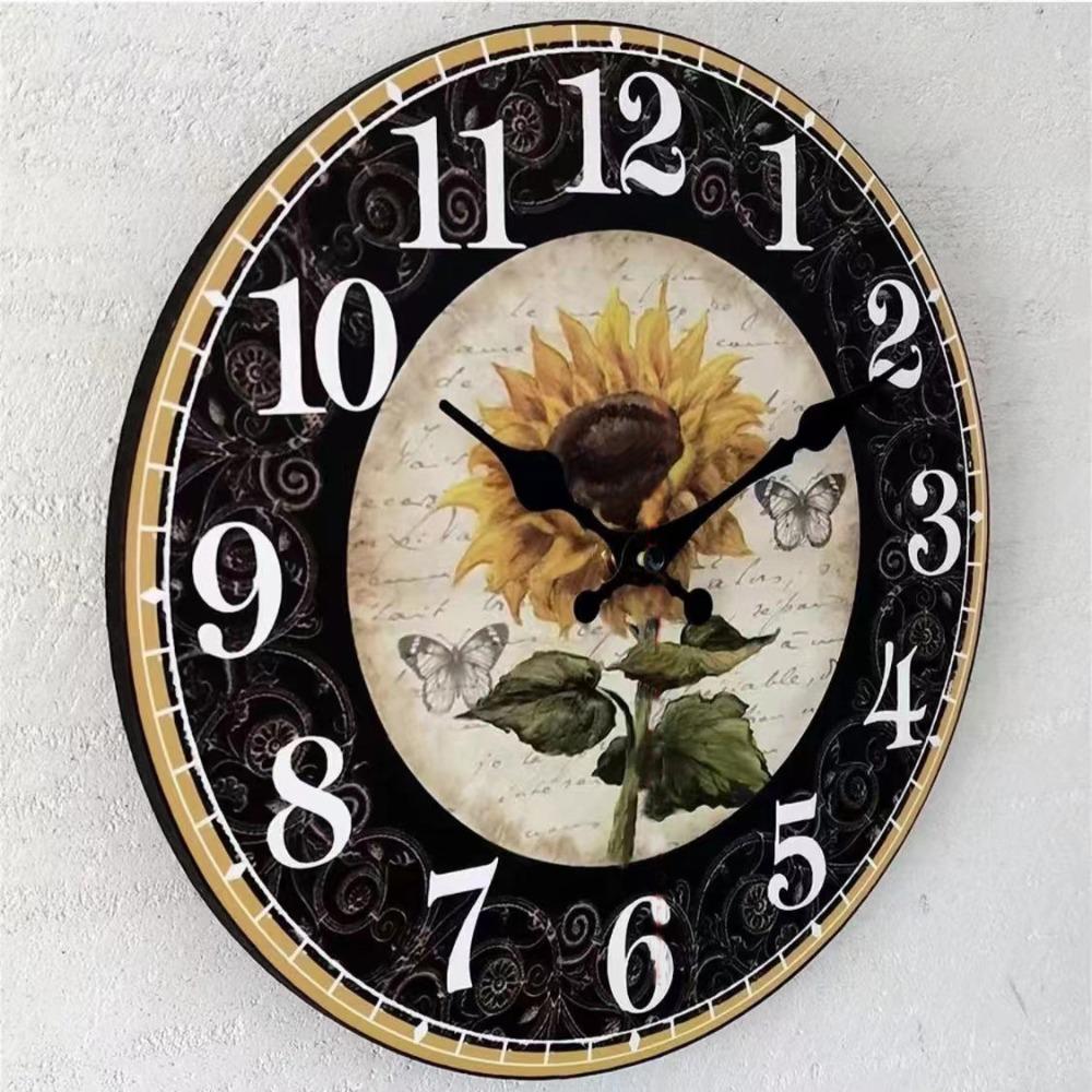 Retro Silent Wall Clock Modern Hanging Wall Decor Clocks Sunflower Clock  Living Room