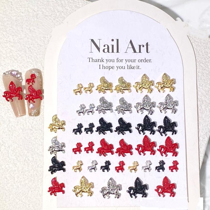 10Pcs Cute Cartoon Alloy Pony Nail Accessories Stylish Three-Dimensional Horse Nail Decoration For Girls Manicure Accessories