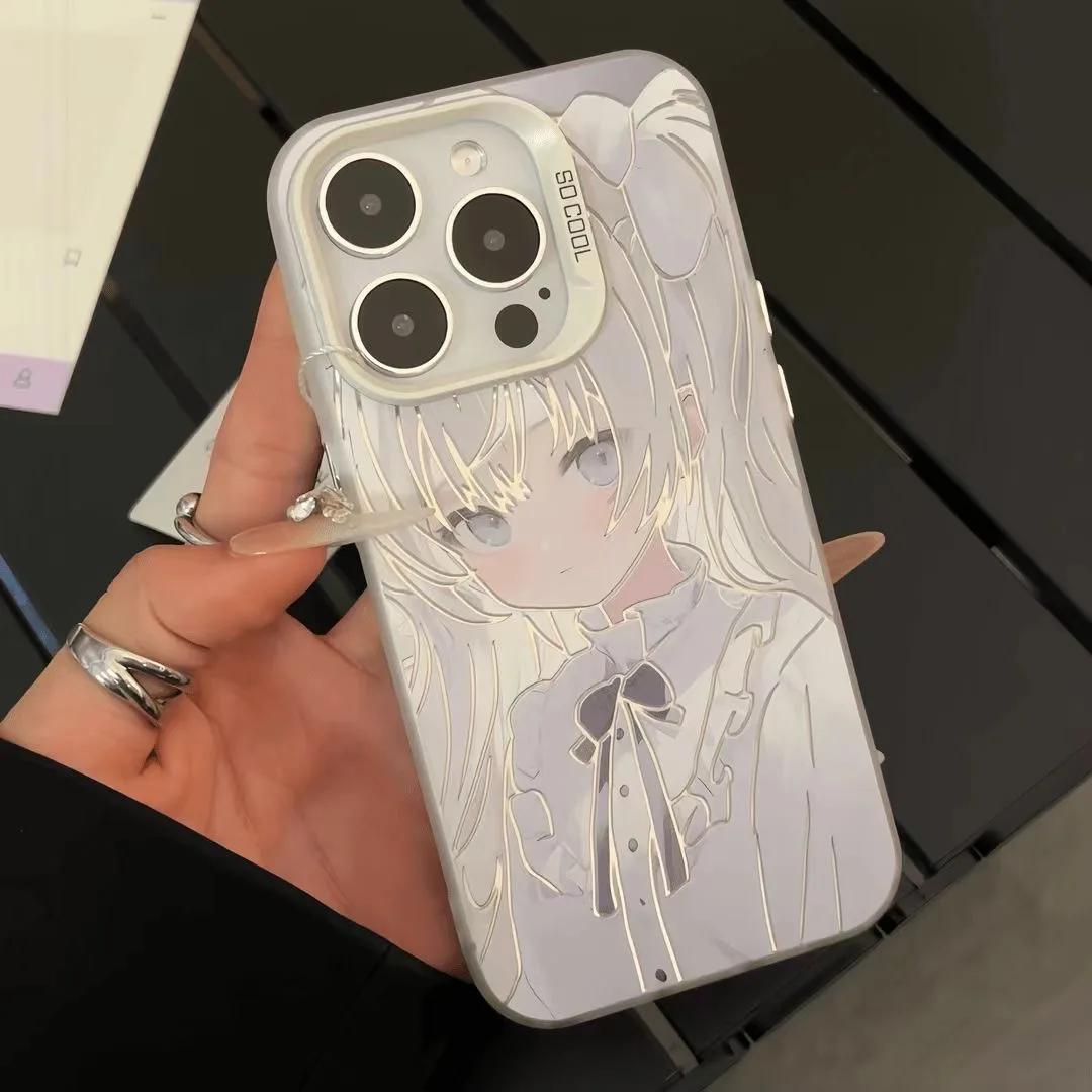 

Kawaii Anime Girl Line Art Case Phone Case for iPhone 17 16 15 14 13 12 11 16E Series Pro Max Plus Double Layer Protection iphone 16 Pro