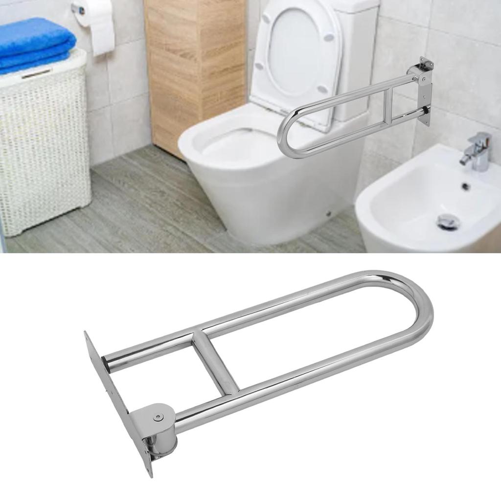 Flip Up Bathroom Grab Bar Stainless Steel Ergonomics 90° Vertical Rotation Wall Mount Toilet Handrails for Old People