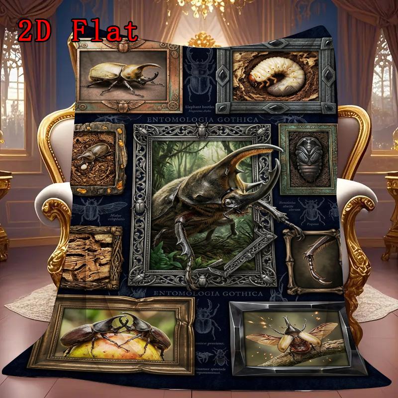 Gothic Insect Collection 2D Flat Pattern Flannel Blanket, High quality All Seasons, Home Decor, Warmth and Comfort, Perfect for Christmas Gifts.