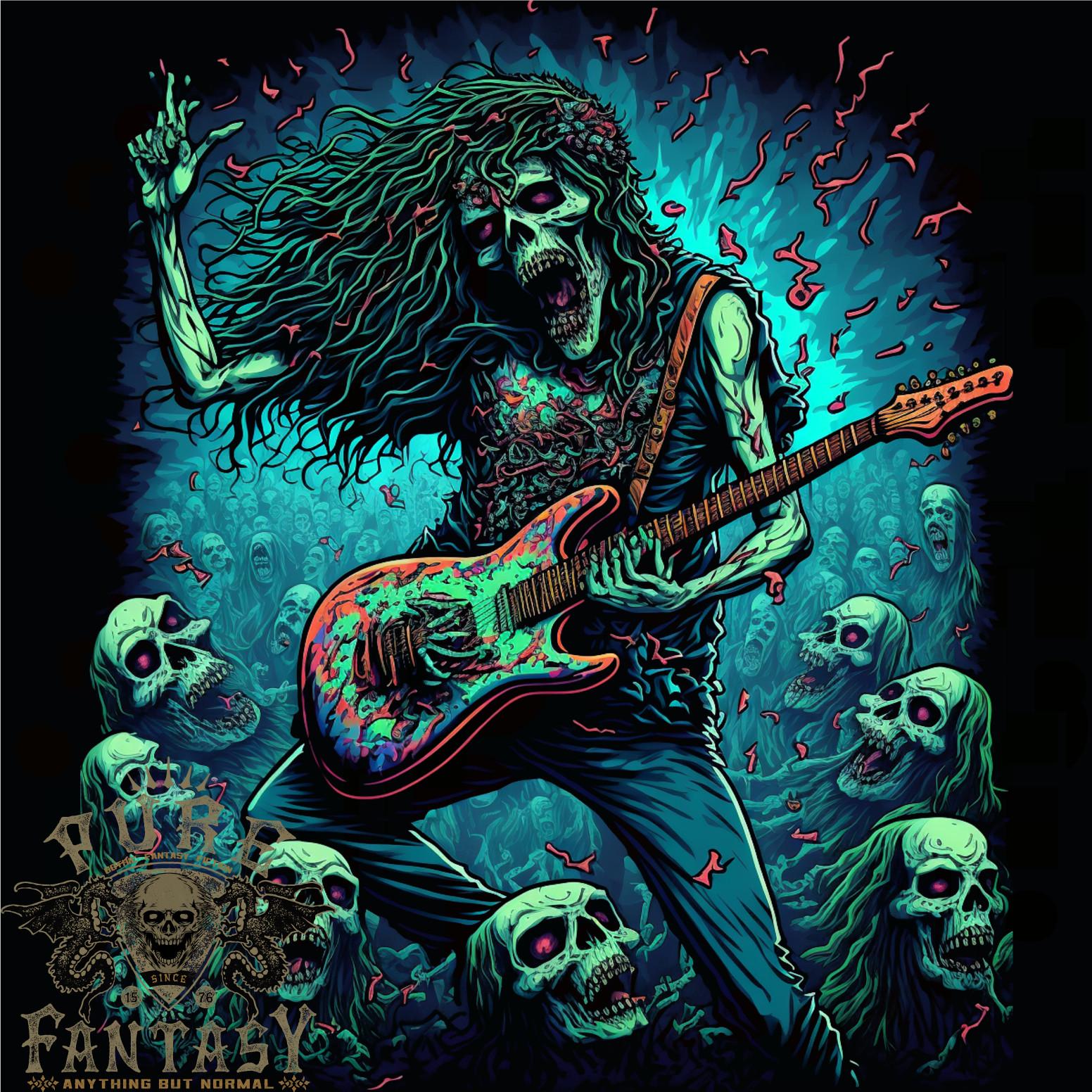 26 Zombie Rocker Rock n Roll Heavy Metal Guitar Skull Mens T-Shirt 100% Cotton Unisex T-Shirt M