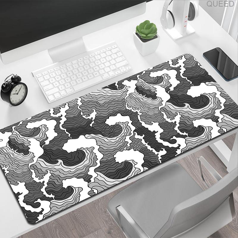 Tappetino per Mouse Japan Art Bianco e Nero Grandi Onde Gaming XL HD Nuovo Tappetino Mouse XXL Tappetino da Gioco Ufficio Computer Antiscivolo Tappetino Grande per Mouse