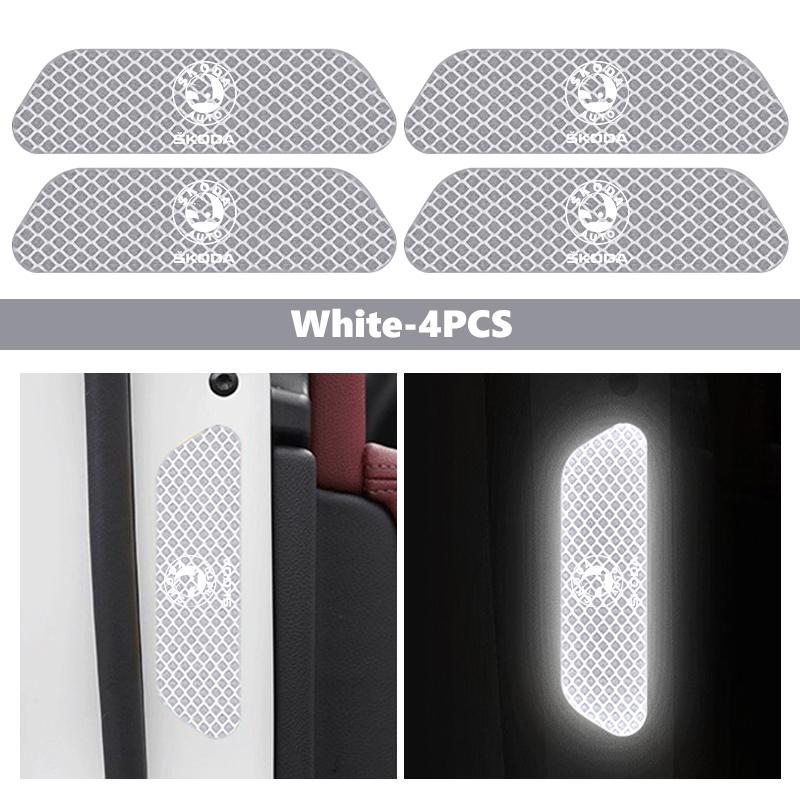 AAFO1 For Skoda Night Reflective Car Door Sticker Safety Warning Reflector Tape Decal Accessories S Kodiaq Octavia 2 3 Yeti Karoq