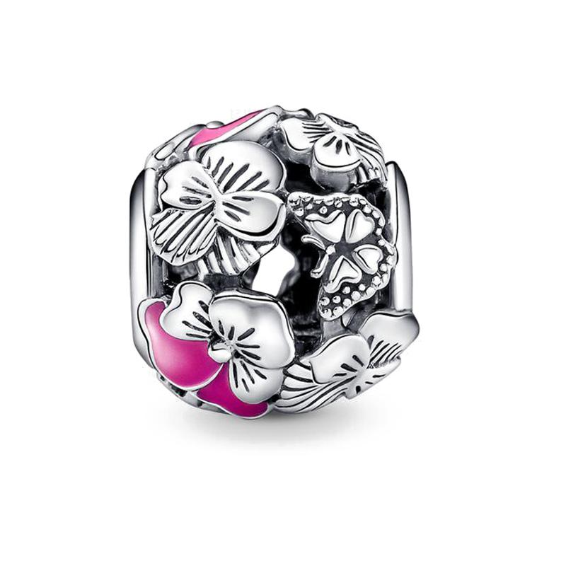 Blauer Gänseblümchen Kaktusblatt Klee Kupfer Anhänger Perle Geeignet Für Original Armband Halskette DIY Damenschmuck Zubehör