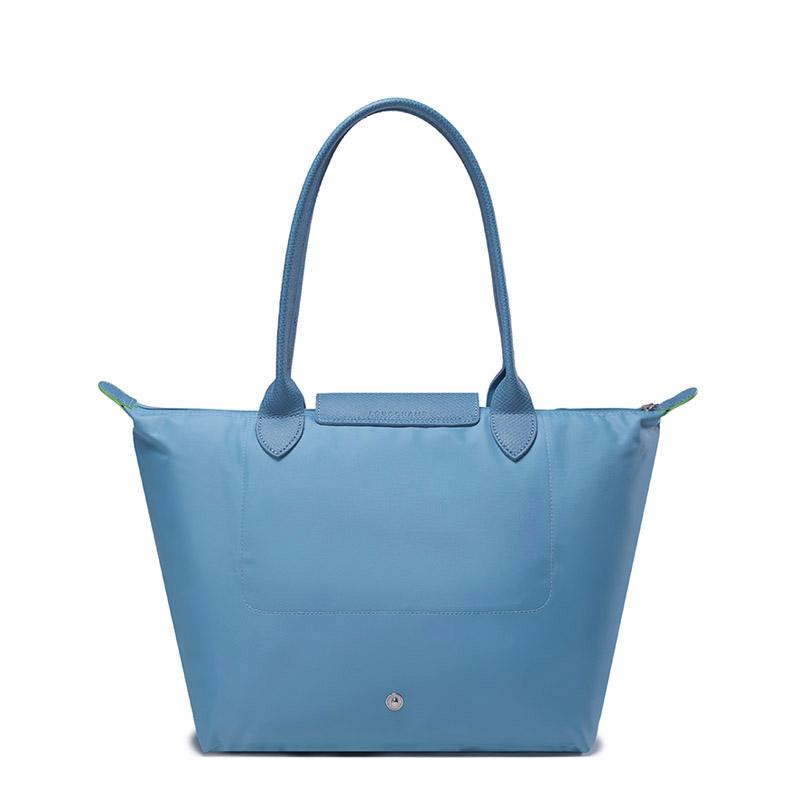 New LONGCHAMP Le Pliage Green Recycled Canvas With Leather Trim Dumpling Bag, One Shoulder Handbag Medium Size Women's Blue 2605919P58