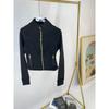 Womens Slim Fit Short Jacket Gold Zipper Yoga Fitness Activewear