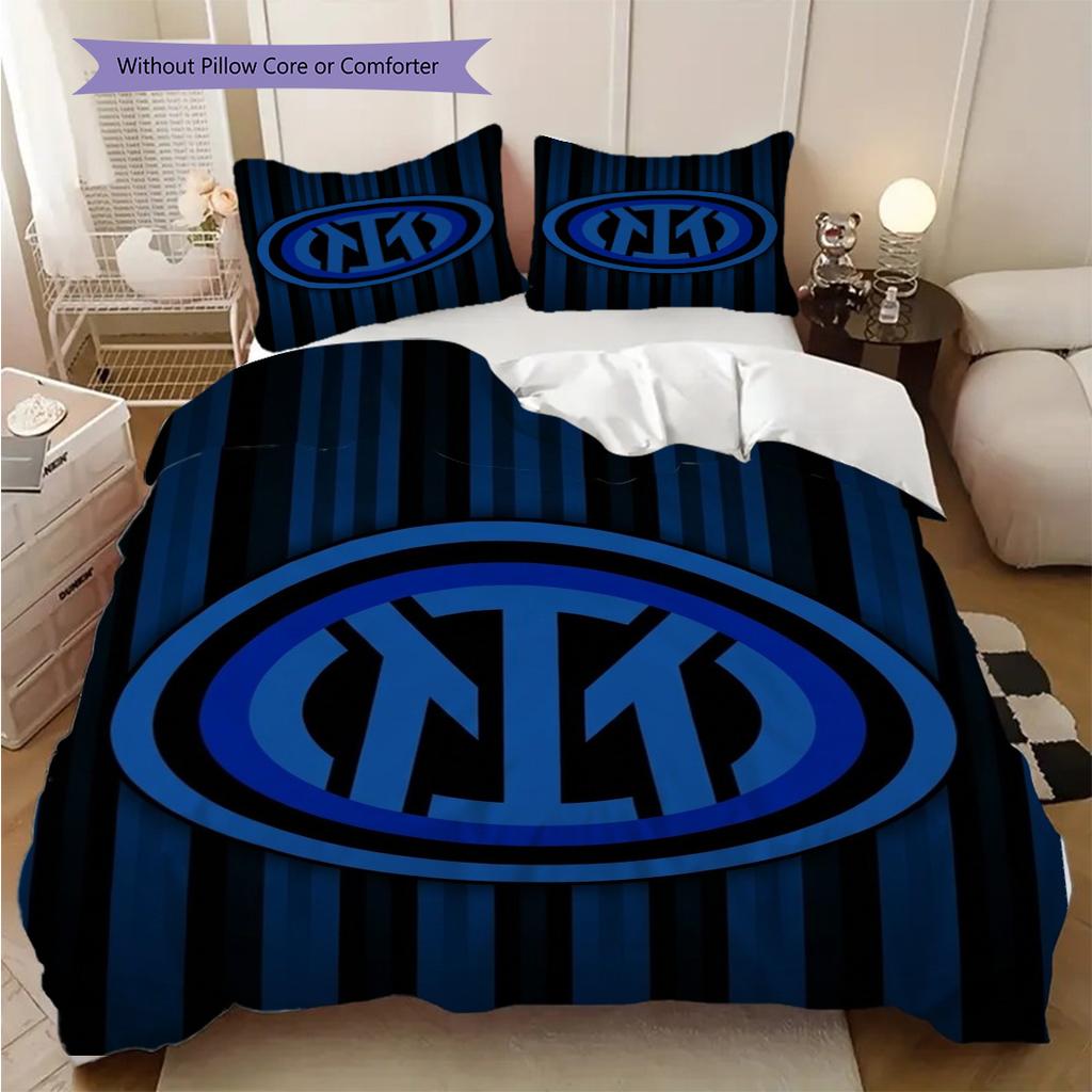 Inter Milan Emblema a Strisce Set da Tre Pezzi (1 * copripiumino + 2 * federa, senza nucleo) Regalo di compleanno di Natale Copripiumino e federa