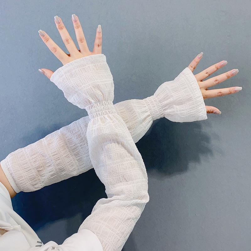 

Літні льодові шовкові довгі рукави Жіночі тонкі шифонові плісировані пухові рукави для захисту від сонця На відкритому повітрі з захистом від ультрафіолетового випромінювання Сонцезахисні навіси Рукава для водіння