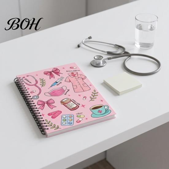 Nurse Spiral Journal Medical Themed Coil Notebook, Double Cover Design Thick Ink-proof Paper Diary Notepad, Bound for Nursing Students And Healthcare