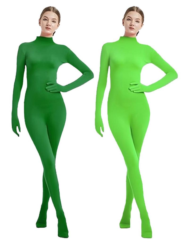 Women's Solid Color Zentai Bodysuit with Attached Hands and Feet - Dancewear Tight Suit for Stage Performance