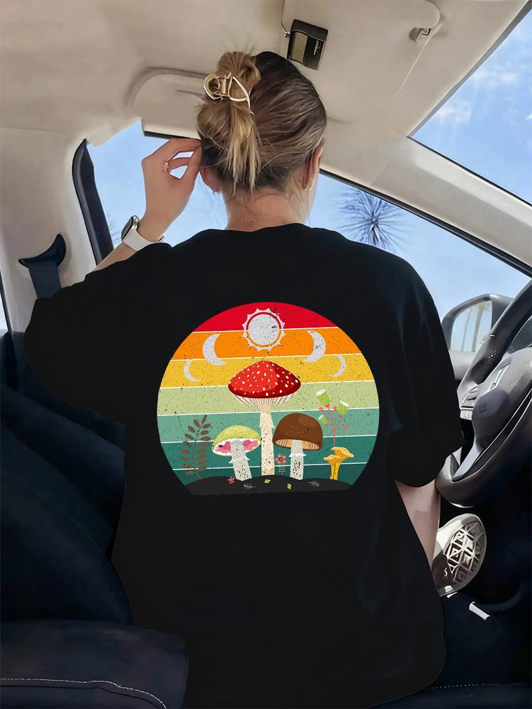 Mushroom Moon Witchy Prints TShirt Womens Summer ONeck T Shirts Comfortable Loose Short Sleeve Tops Casual Soft Woman Clothing