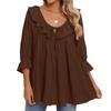 Women's V Neck Three Quarter Sleeve Ruffle Blouse Loose Fit Casual Solid Color Tunic Top
