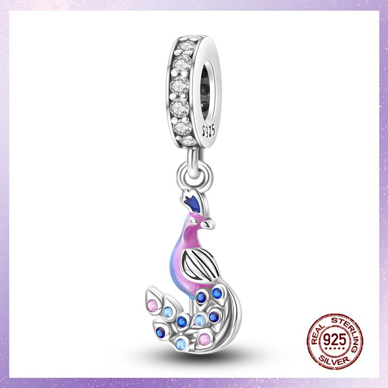 Purple Charms Copper Fit Original Pendant Bracelet Butterfly Glass Heart Feather Clip Charm Dangle Luminous Bead Diy Jewelry