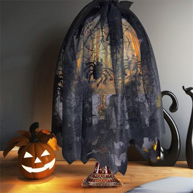 Gothics Sheer Black Laces Lampshade Window Panel Privacy Lampshade Scarf For Home Privacy Decorations 19.69x59.1in