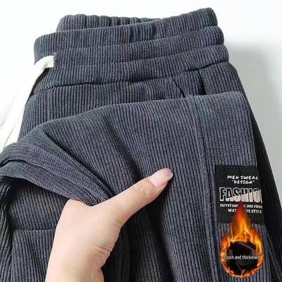 Men's Corduroy & Velvet Thickened Casual Workwear Loose Drawstring Sweatpants 2024.