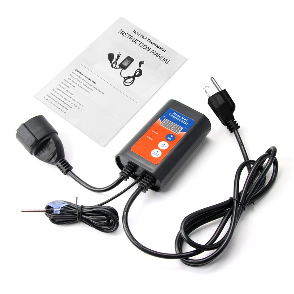 Digitale Verwarmingsmat Thermostaat 1000W 41 tot 108 Fahrenheit Temperatuurregelaar met LED-display voor Zaailingen Hydroponische Ontkieming Reptielen Fermenta