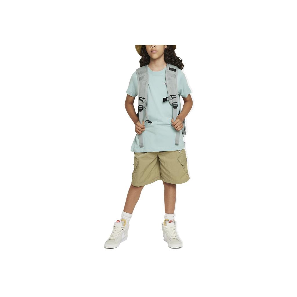 Nike Solid Color Round Neck Pullover Straight Short Sleeve T-Shirt Kids Tops Light-Blue FD3197-309