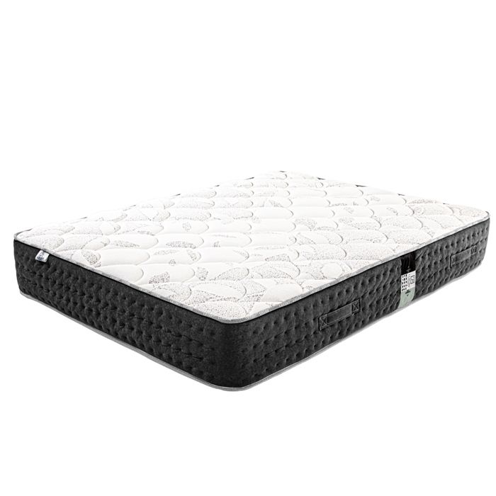 Ensemble Matelas 140x190 cm, Sérénité, 27 cm, ressorts ensachés, ferme, face été/hiver + sommier gris ep20cm + 2 oreillers + couette