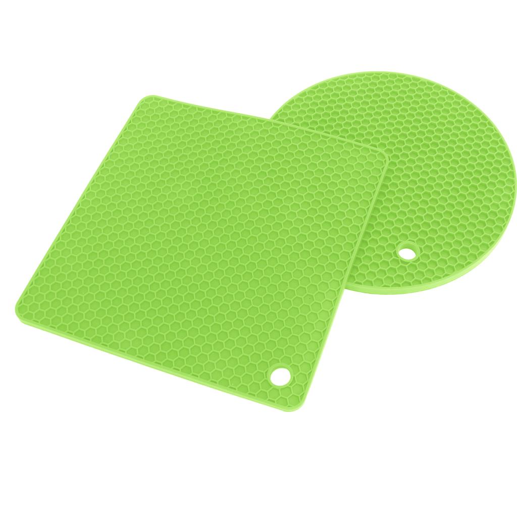 5 PCS 2 Round 3 Square Silicone Honeycomb Mat Multipurpose Hot Pads for Hot Dishes Tables Green