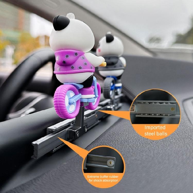 Car Automatic Sliding Cute Cartoon Ornament Cycling Panda Figurines Auto Interior Dashboard Center Console Decors