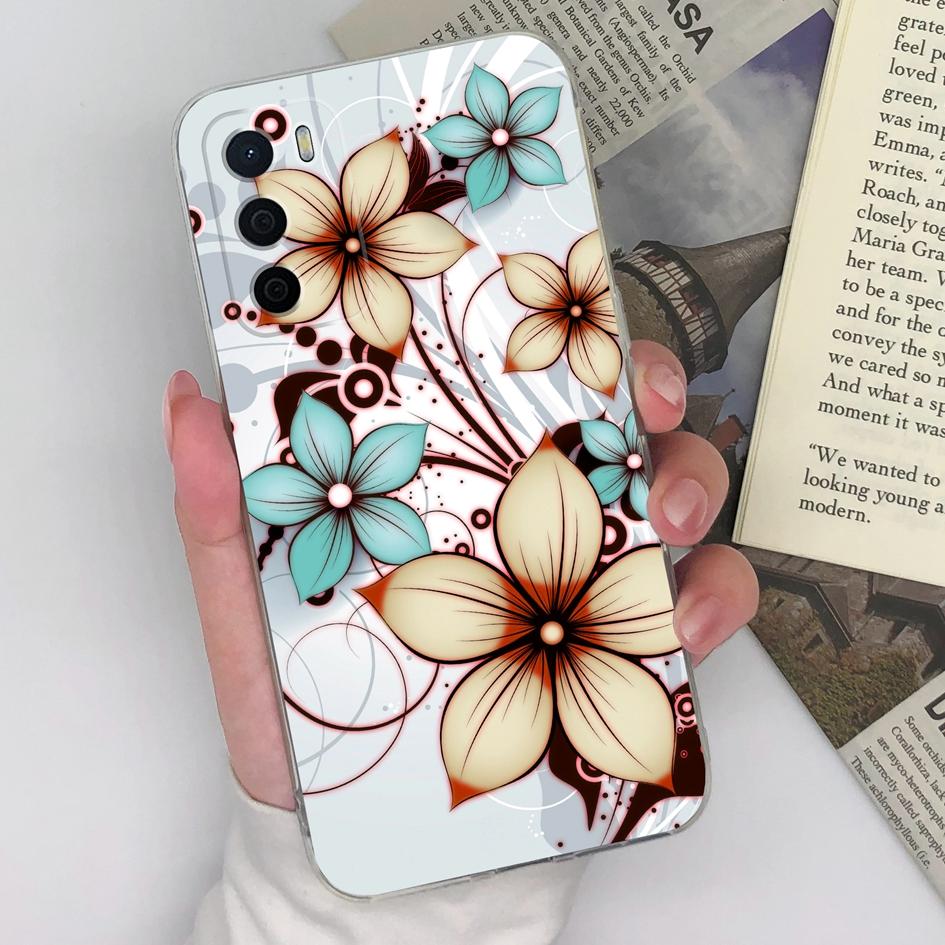 For Oppo A15 A15S A16 A16S A17 A17K A35 A58 Phone Cases Beautiful Blue Butterfly Flowers Pattern Transparent Silicone Anti Slip Housing For Oppo Shell