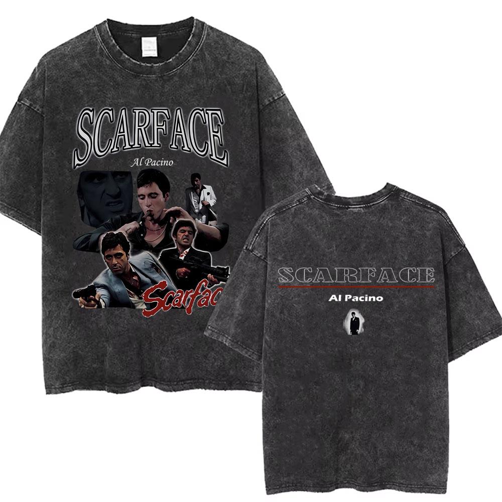 Movie Scarface Vintage Washed Tshirt Tony Montana Face Al Pacino Oversized Tshirts Men Women Fashion Hip Hop Gothic T Shirts