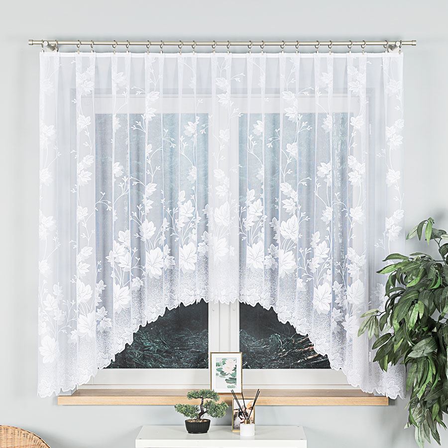 Bożena - Ready-Made Jacquard Curtain With A Cut At The Bottom - 300X160 Cm - White