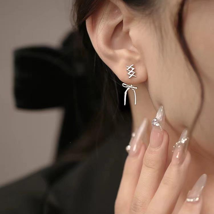 925 Sterling Silver Lace-up Bow Earrings for Women - Simple Niche Design, 2024 Style