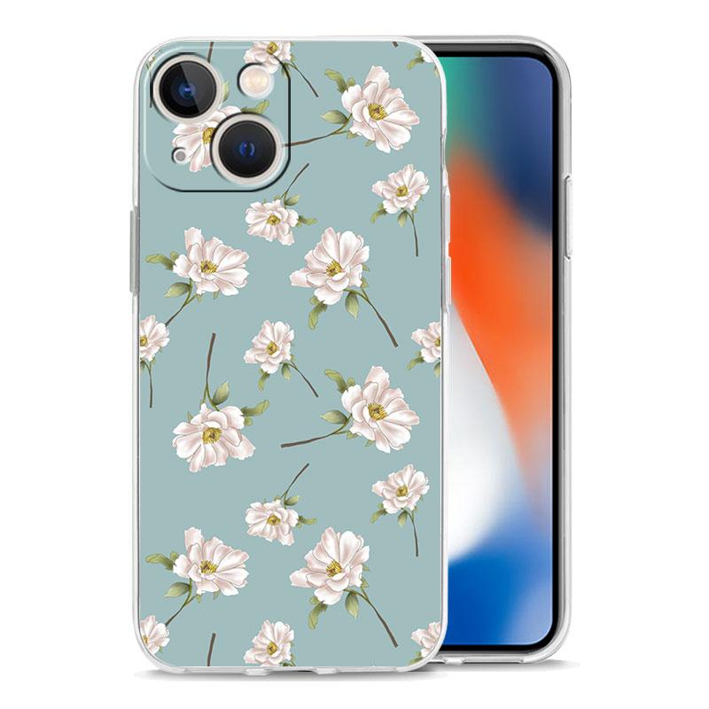 Phone Case For iPhone 15 14 13 12 Mini 11 Pro Max XS X XR 7 8 Plus Clear Shockproof Silicone TPU Cover Flower