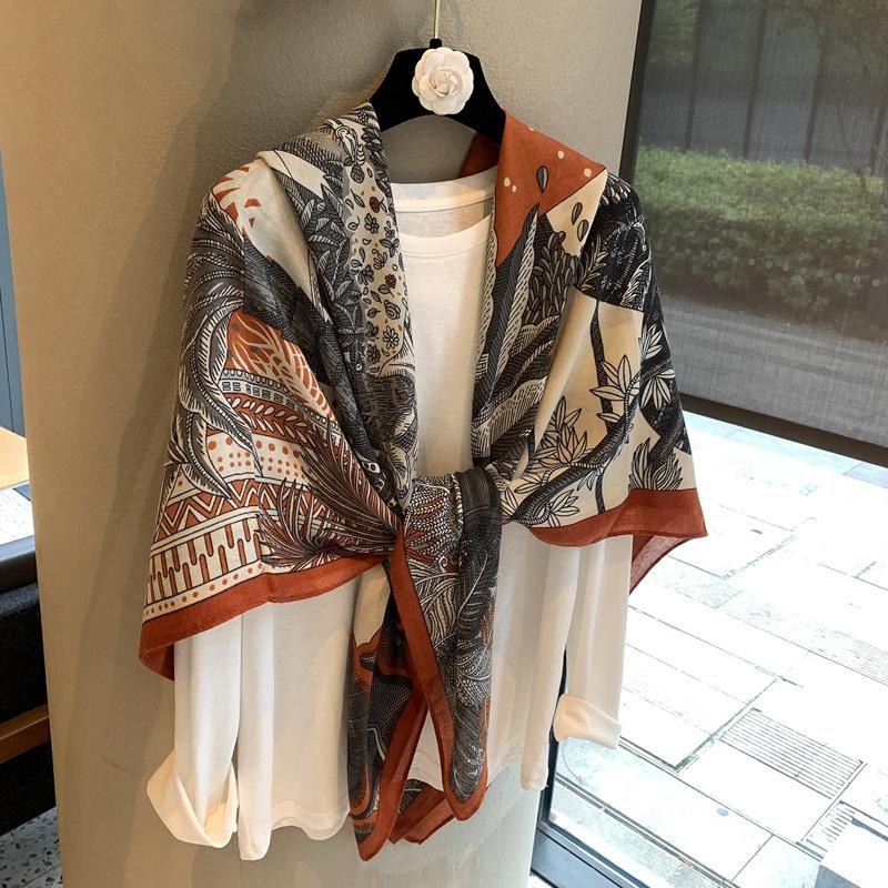 High-End Temperament Mountains And Rivers Printing 130 Square Scarves Silk Wool Texture Silk Scarves Shawl Warm Scarves Shawl Silk Scarves Tide