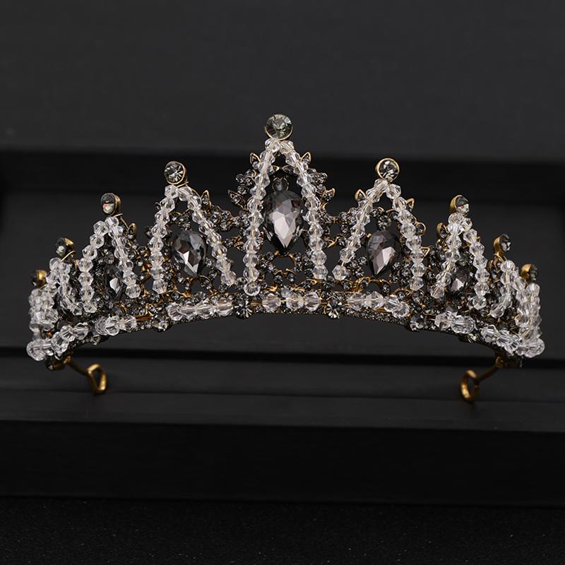 Vintage Barock Königin Tiara Hochzeit Krone Braut Diadem Gold Kristall Strass Kopf Schmuck Kopfschmuck Hochzeit Haar Zubehör