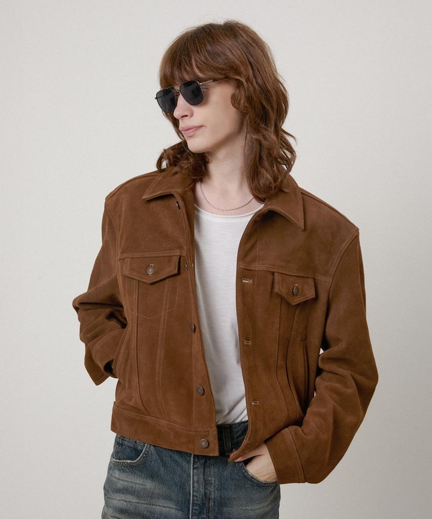 Lmood Werk Cow Suede Trucker Jacket Camel Brown