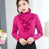 Spring Autumn New Stand Collar Ruffle Long Sleeve Blouse Women's Korean Professional Bottoming Shirt Solid Color Chiffon Shirt