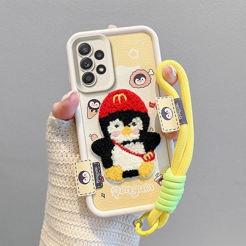 KEYSION Cartoon Cute Plush Embroidery Case for Samsung A52 5G A52S A51 with Lanyard Shockproof Phone Cover for Galaxy A32 4G