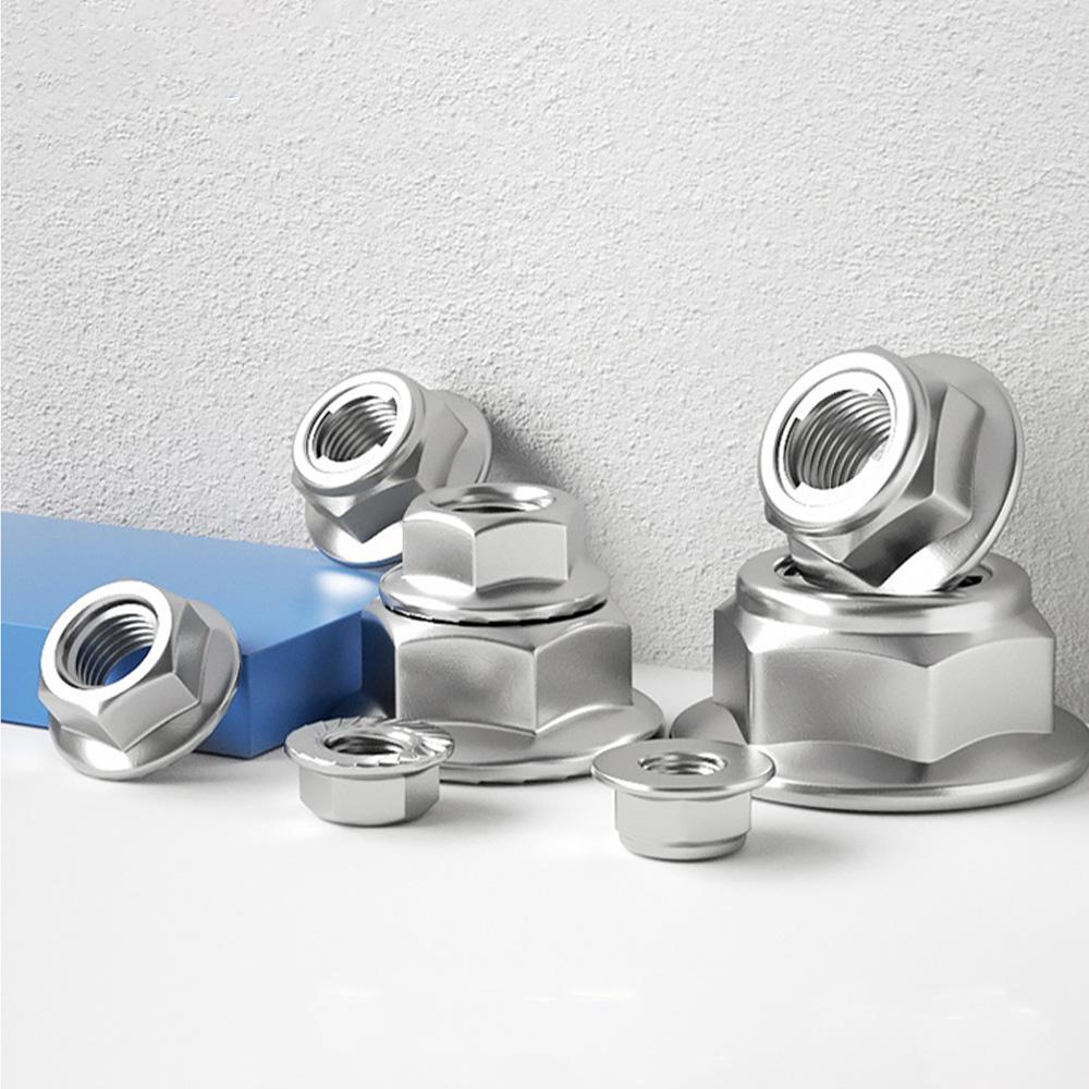 2/5/10pcs M4-M10 304 A2 Stainless Steel Prevailing Torque Type All Metal Insert Hex Hexagon Self Lock Nut With Flange Locknut