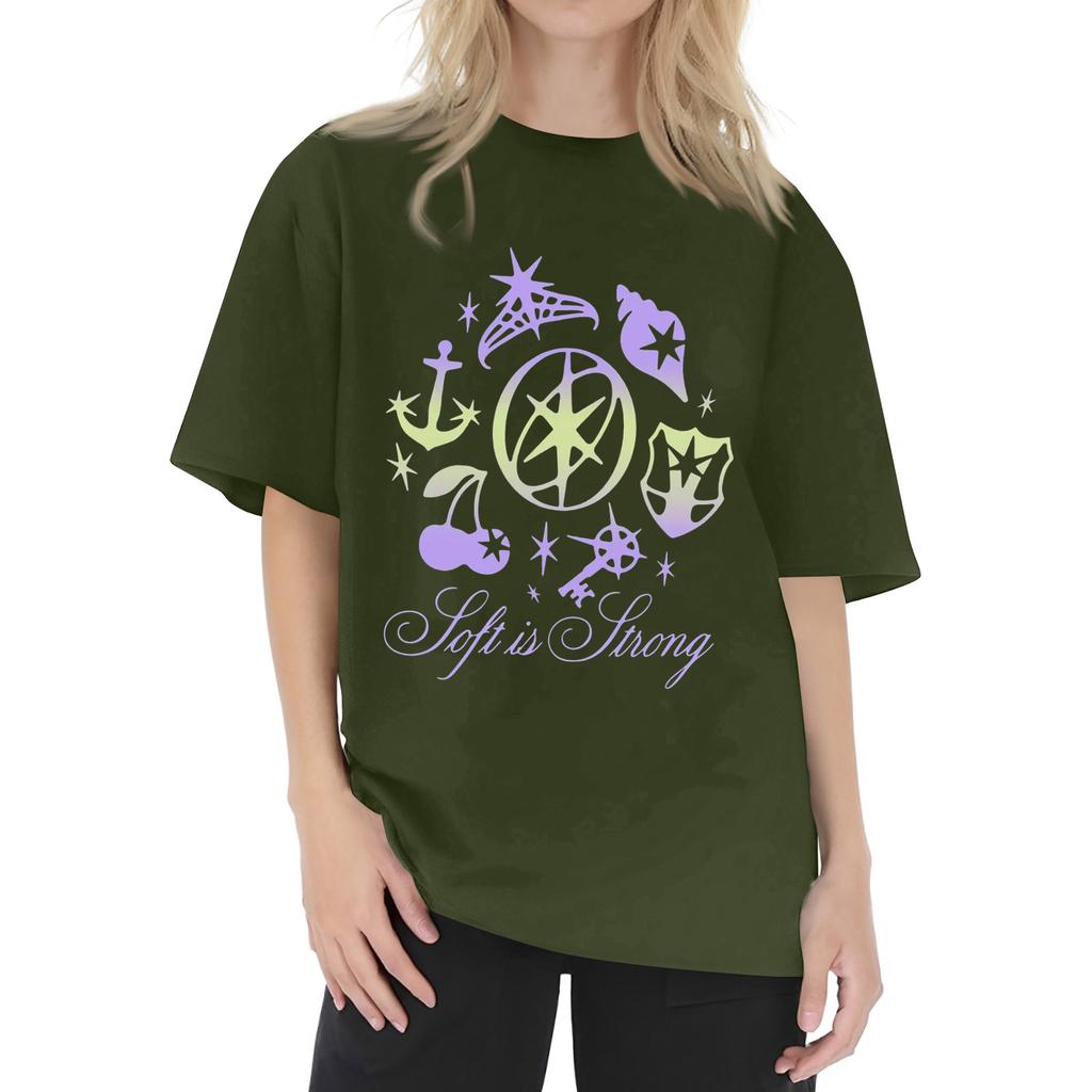Dam T-shirt med tryck och rund hals och korta ärmar