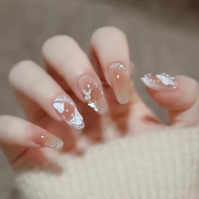 Tragen von Nageldiamanten, dreidimensionalem Schmetterling, Perlenaufhellungs-Nagelpflaster, fertiges tragbares Nagelpflaster