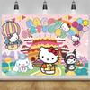 Hello Kitty Happy Birthday Backdrop Cute Pink Cartoon Theme Kids Girls Baby Shower Party Photo Background Banner Decor Supplies