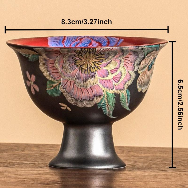 Kesi Handmade Flower Teacups Ceramic Black Master Cups High Foot Cup Chinese Kung Fu Tea Sets Household Tea Ceremony Teaware