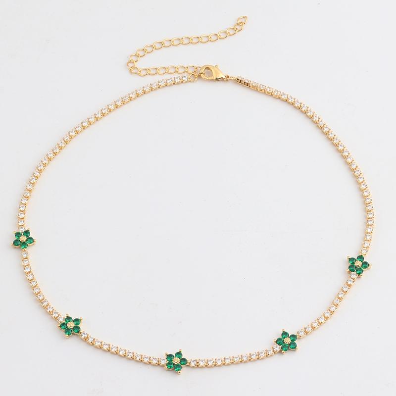 Iced Out Bling Rainbow Colorful Cubic Zirconia CZ Tennis Chain Women Charm Flower Choker Necklace Jewelry collares para mujer