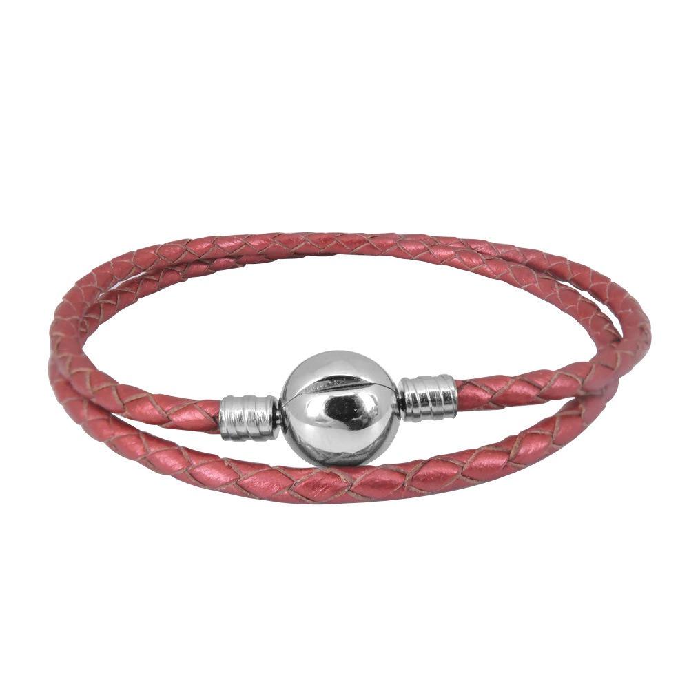 

Titanium Steel Buckle Braided Leather Rope 3D Hard Gold Bracelet for Women Fashion Jewelry Gift 30cm красный